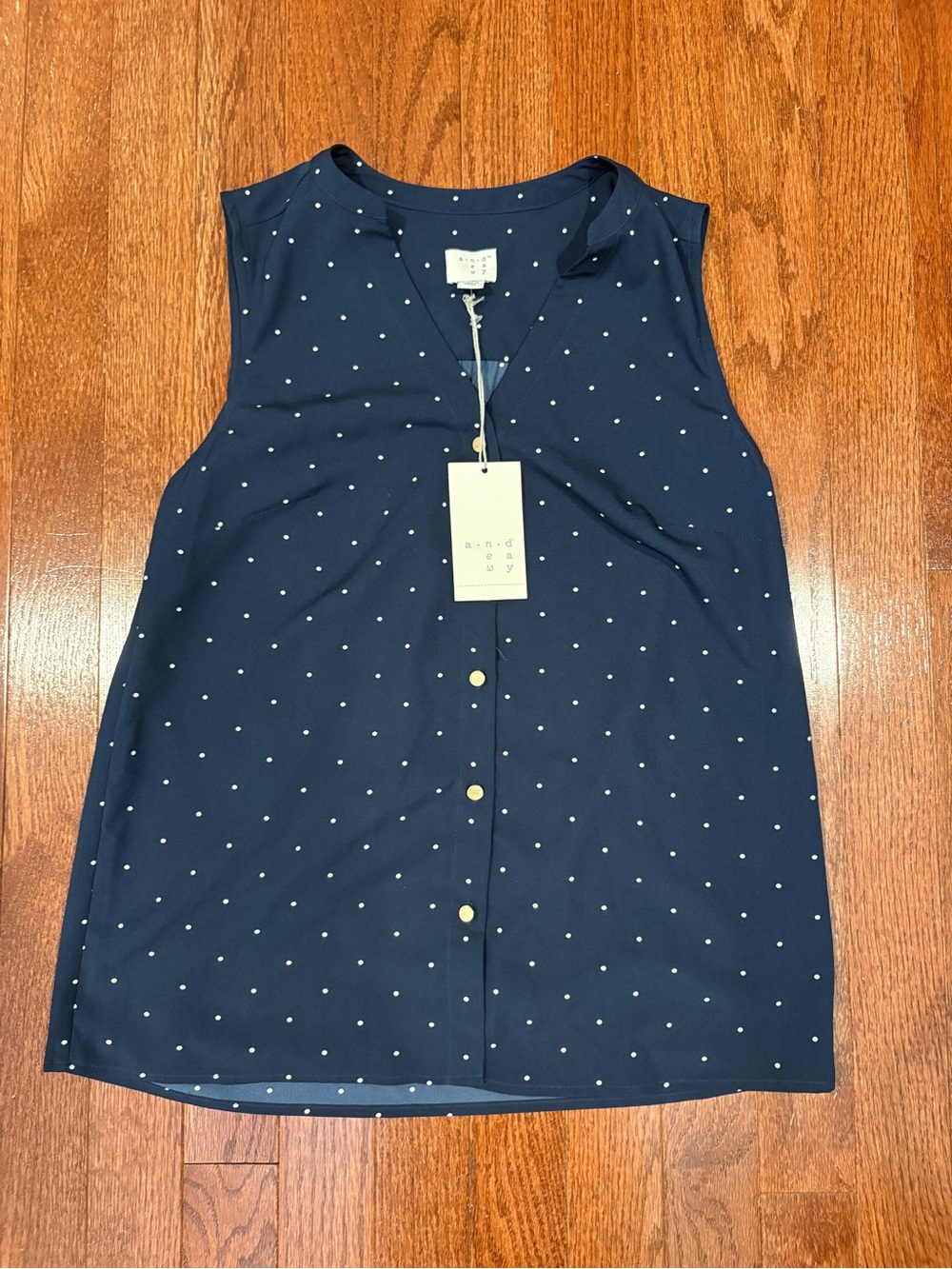 NWT Navy Polka Dot Sleeveless Blouse